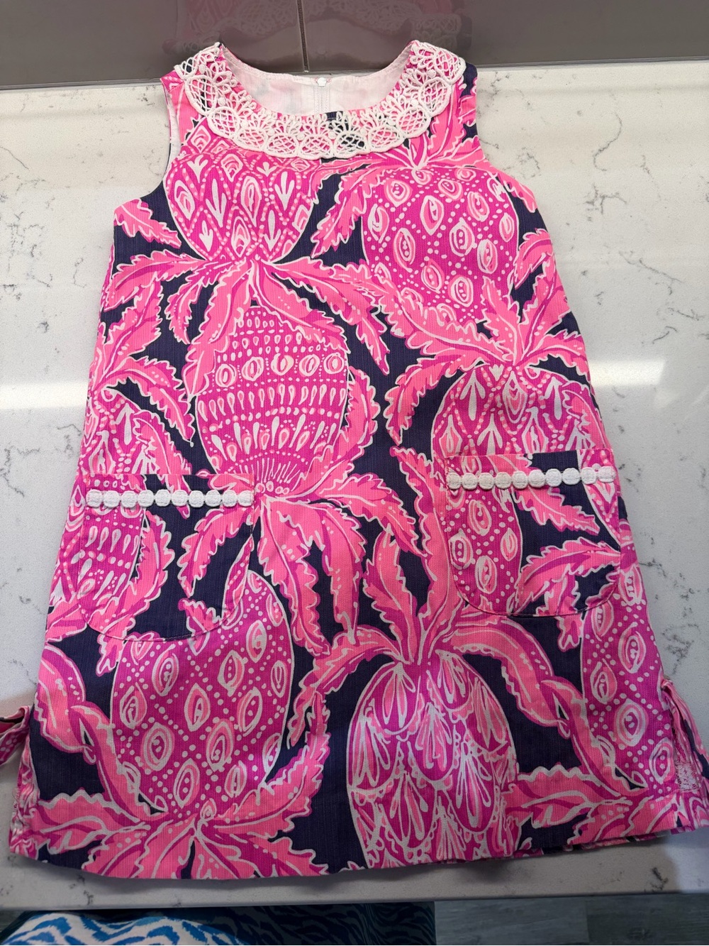 Lilly Pulitzer Hot Pink and Navy Crochet-Trim Dress